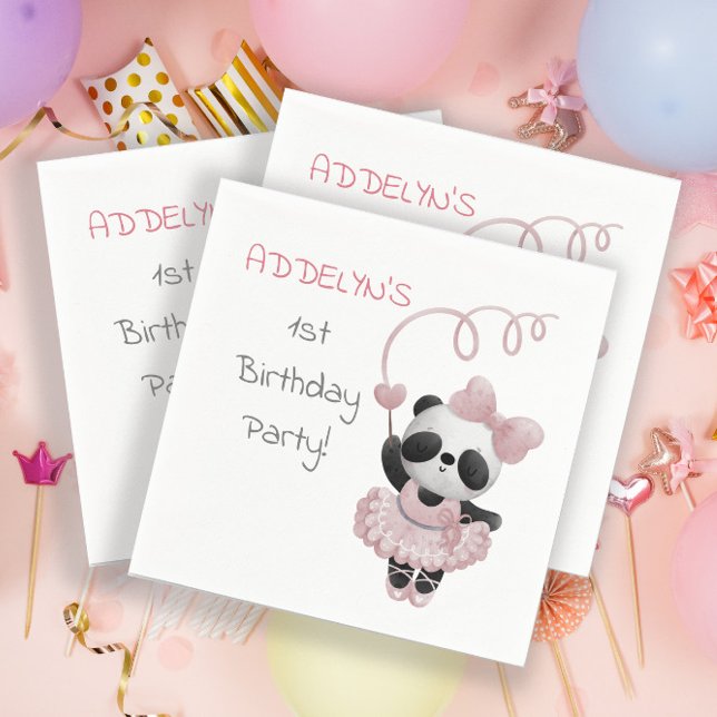 Panda Björn Balettdansös 1-års Födelsedagsfest Pappersservett (Skapare uppladdad)