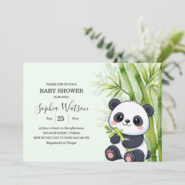 Panda Björn Bambu Babyfirande Inbjudningar (Stående Fram)