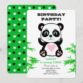 Panda Björn & Bambu Växt Barnkalas Inbjudan