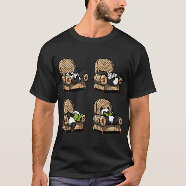 Panda Björn Bok Läsning Poser T Shirt (Framsida)