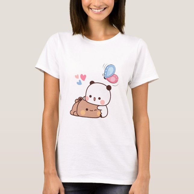 Panda-björn, Cute bubu och dudu hugs kärlek T Shirt (Framsida)