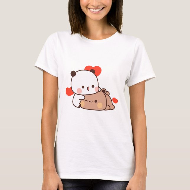 Panda-björn, Cute bubu och dudu hugs kärlek T Shirt (Framsida)