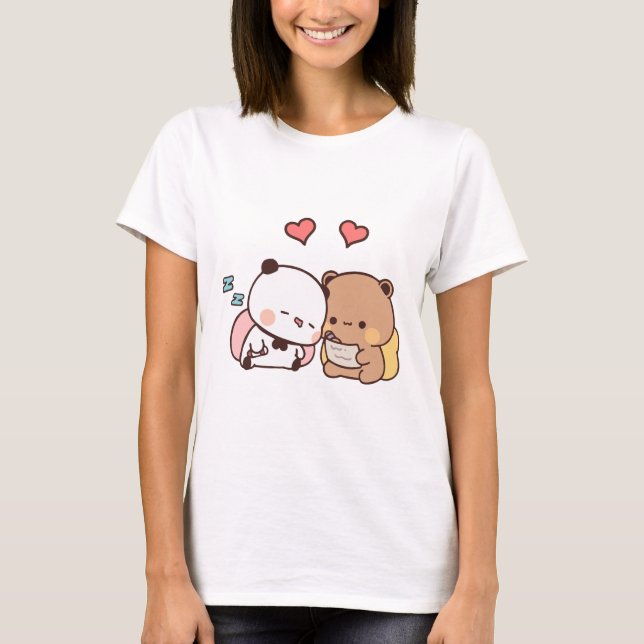 Panda-björn, Cute bubu och dudu hugs kärlek T Shirt (Framsida)