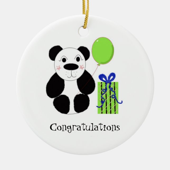 Panda Björn med ballonggrattis Julgransprydnad Keramik (Framsidan)