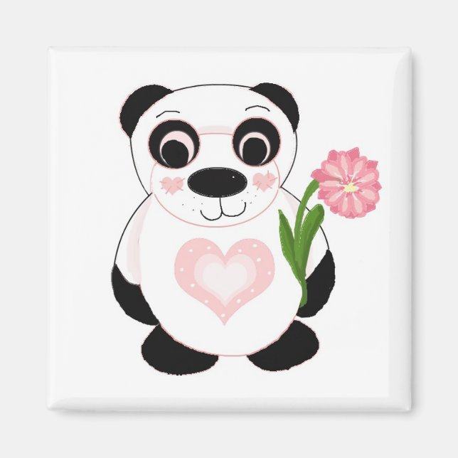 Panda björn med blommor magnet (Framsidan)