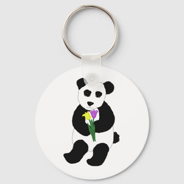 Panda björn med tulpaner nyckelring (Framsida)