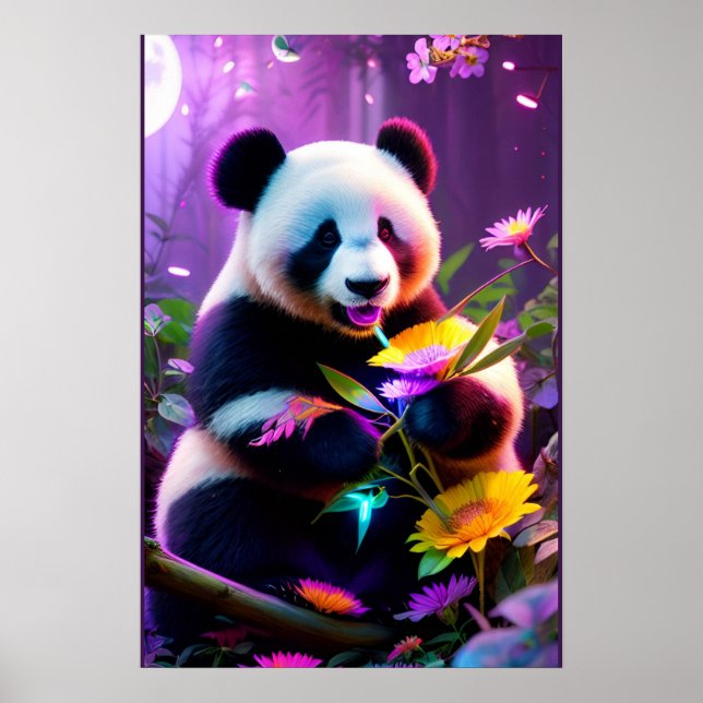 Panda Björn och Blommor Poster (Framsidan)