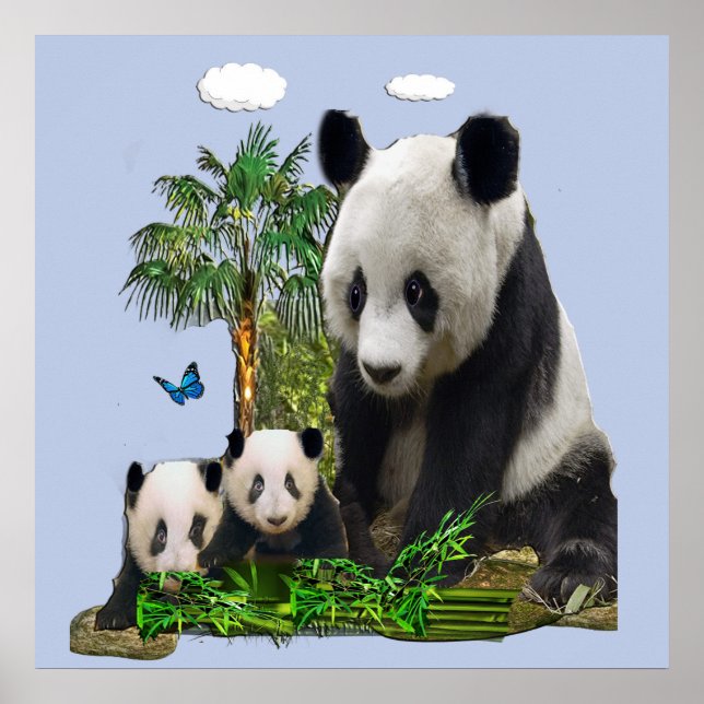 Panda björn och ungar poster (Framsidan)