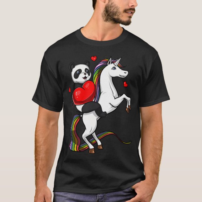 Panda björn ridande enhörning t shirt (Framsida)