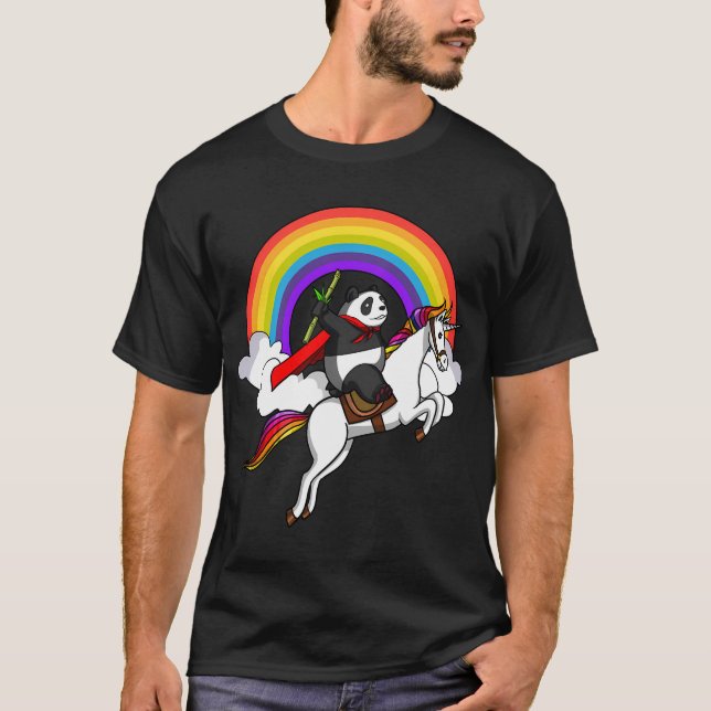 Panda björn ridande enhörning t shirt (Framsida)