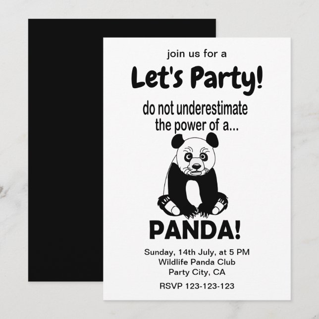 Panda Björn Rolig Söt Djur Panda Inbjudningar (Fram/baksida)