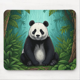 Panda björn sittande i en glänta i djungeln musmatta