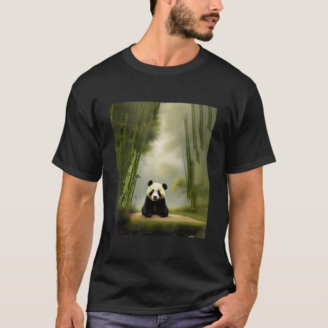 Panda Björn Sittande I Röjning I Bambu Fält För T Shirt (Framsida)