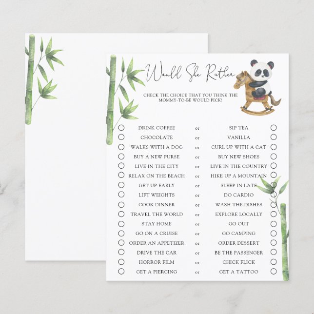 Panda Björn Skulle Hon Hellre Baby Shower (Fram/baksida)