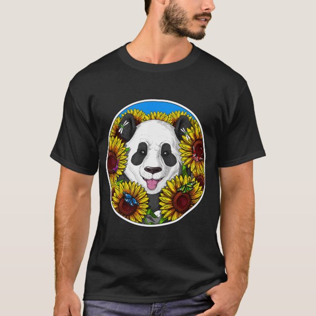 Panda Björn Solrosor T Shirt (Framsida)