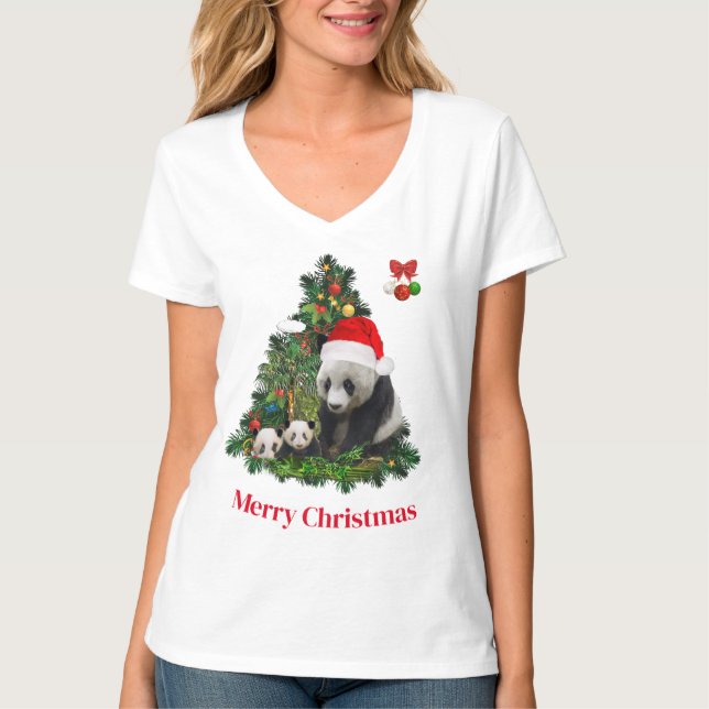 Panda Björnar Jul T Shirt (Framsida)