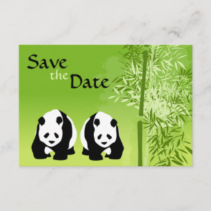 Panda Björnar och Bambu Bröllop Spara Datum Inbjudningar