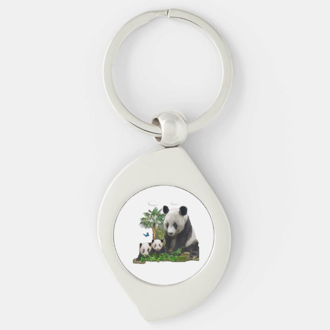 Panda björnkonst swirl silverfärgad nyckelring (Framsidan)