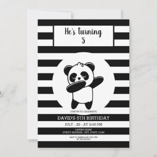 Panda Black and White Rand Barns födelsedag Inbjudningar