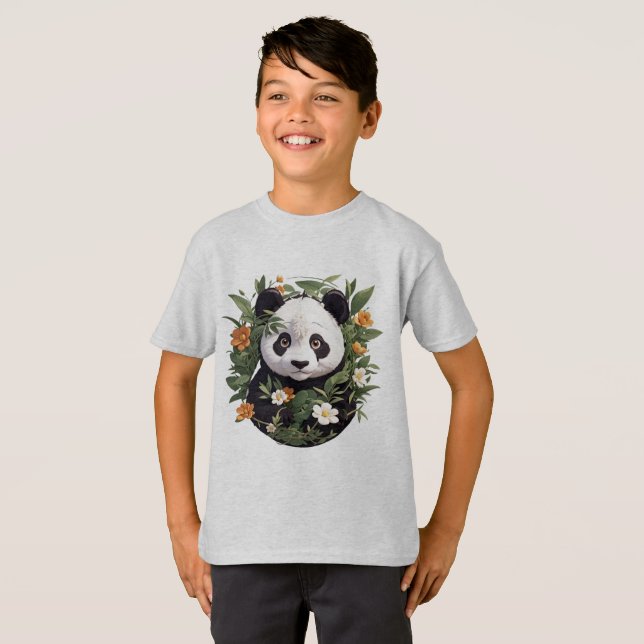 Panda Bland Blommar T Shirt (Hel framsida)