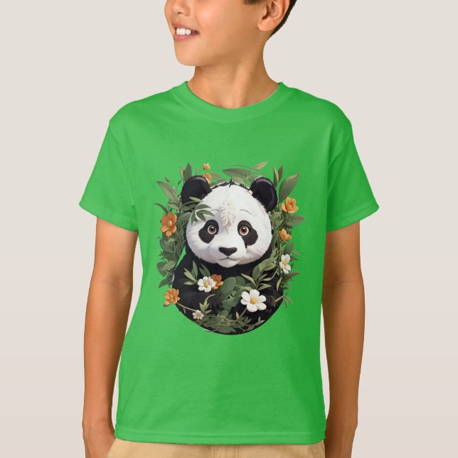 Panda Bland Blommar T Shirt (Framsida)