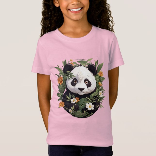 Panda Bland Blommar T Shirt (Framsida)