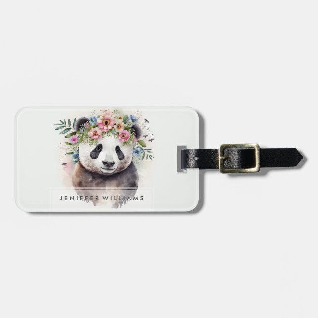Panda Blommor Akvarell Bagagebricka (Horisontell Framsida)