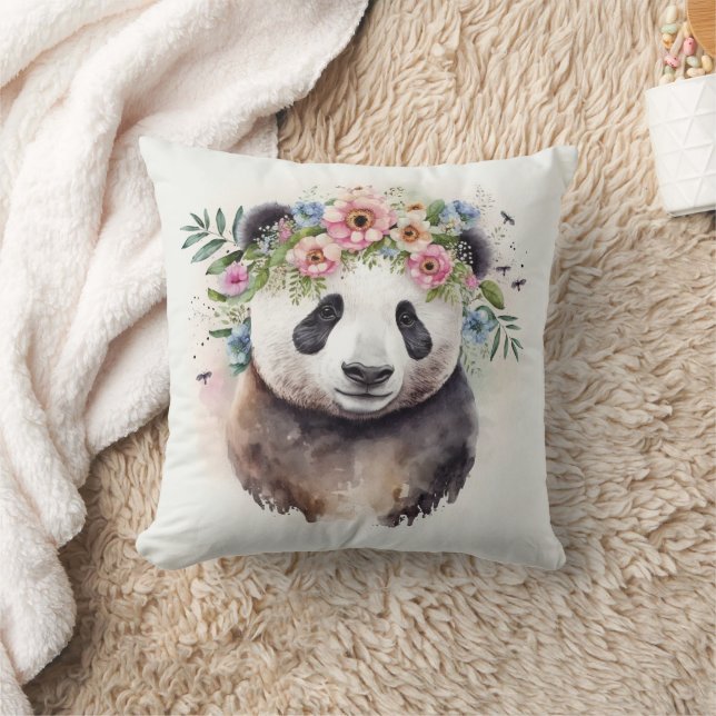 Panda Blommor Akvarell Kudde (Filt)