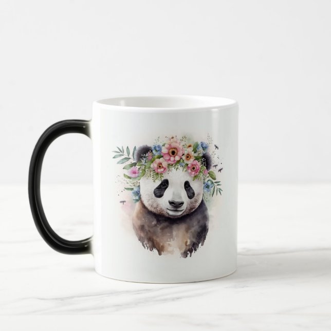 Panda Blommor Akvarell Magisk Mugg (Vänster)