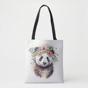 Panda Blommor Akvarell Tygkasse