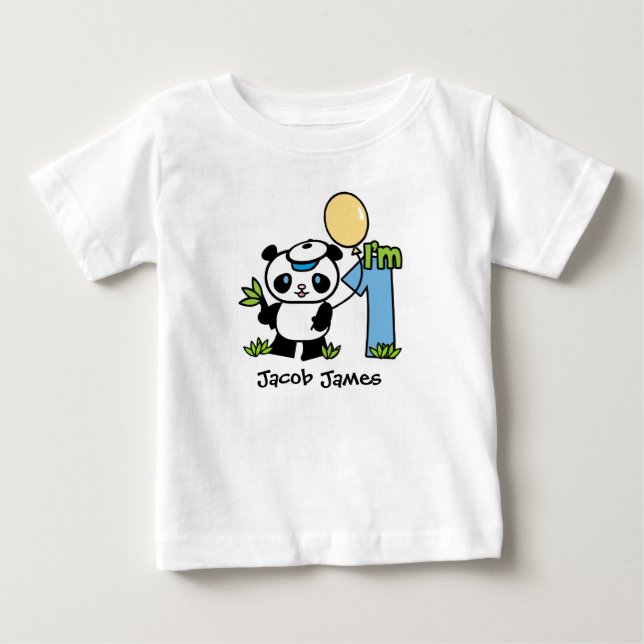 Panda Boy 1st Birthday T Shirt (Framsida)