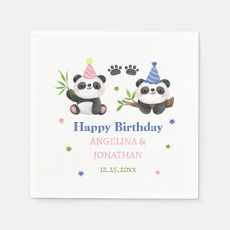 Panda Boy and Girl Joint Birthday  Pappersservett