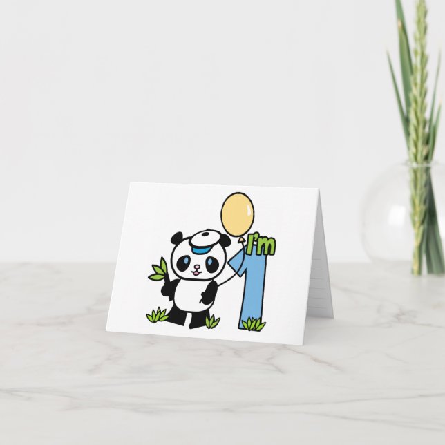 Panda Boy First Birthday-inkallelse Helgkort (Framsida)
