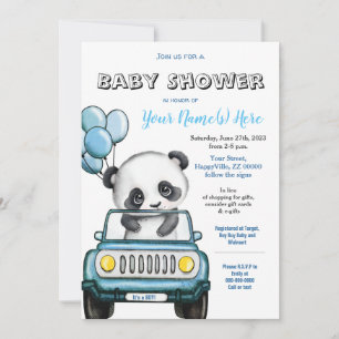 Panda Boy Shower Car-inbjudan Inbjudningar