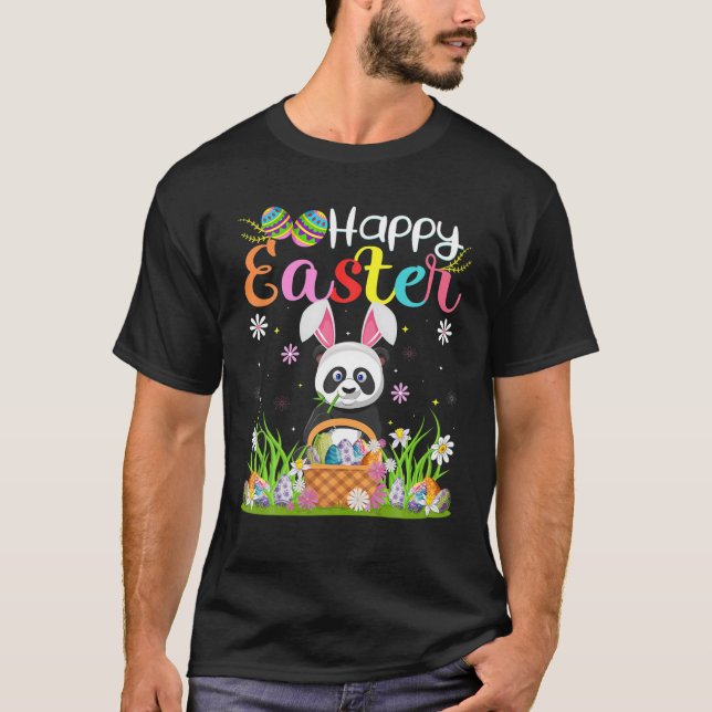 Panda Bunny Egg Hunting Funny Panda Glad påsk T Shirt (Framsida)