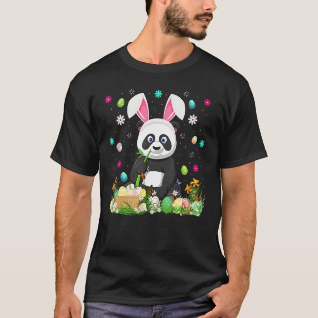 Panda Bunny Påskägg Funny Panda Påsk Söndag T Shirt (Framsida)