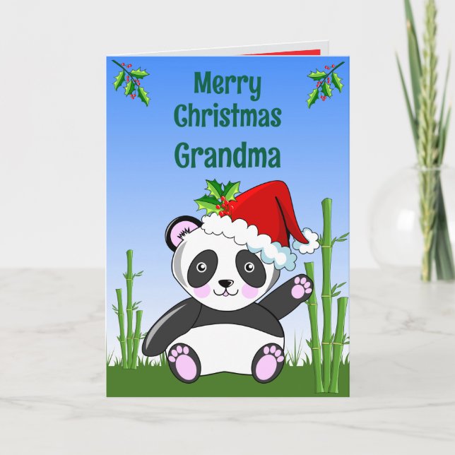 Panda Christmas Folded Greeting Card Kort (Framsida)