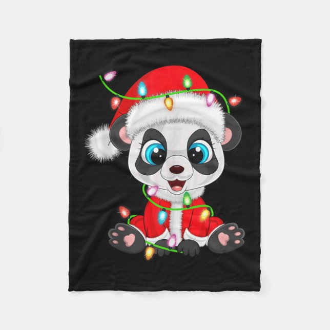 Panda Christmas Lights Santa Costume Cute Animal X Fleecefilt (Framsidan)
