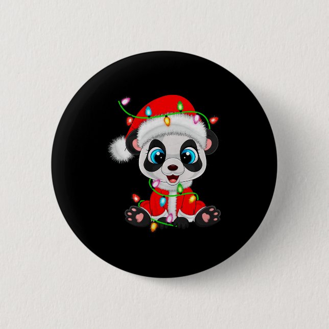 Panda Christmas Lights Santa Costume Cute Animal X Knapp (Framsida)