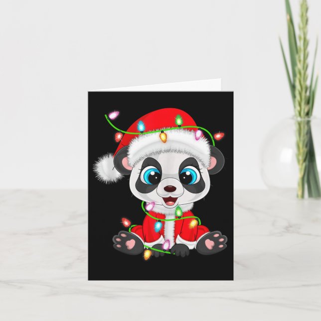 Panda Christmas Lights Santa Costume Cute Animal X Kort (Framsida)