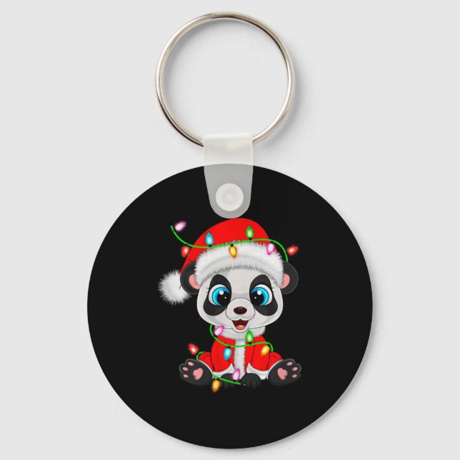 Panda Christmas Lights Santa Costume Cute Animal X Nyckelring (Framsida)