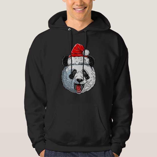Panda Christmas Santa Hat Funny Xmas Boys Kids Gir Hoodie (Framsida)
