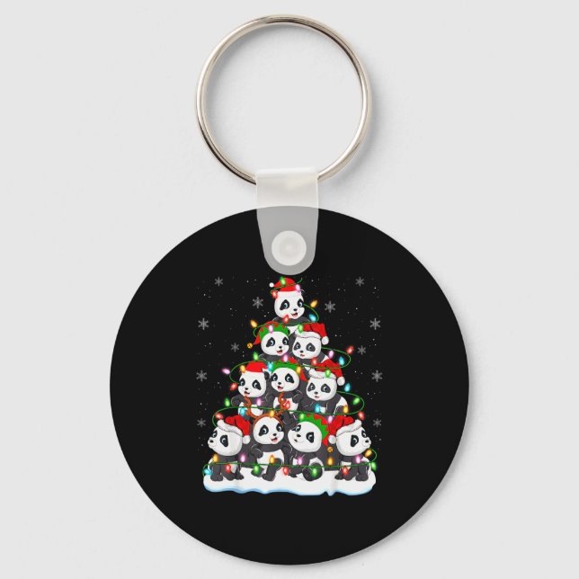Panda Christmas Tree Lights Xmas Sweater Holiday P Nyckelring (Framsida)