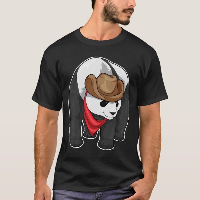 Panda Cowboy Cowboyhatt T Shirt (Framsida)
