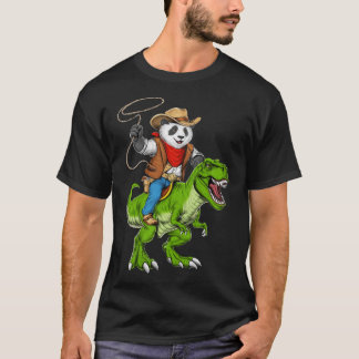 Panda Cowboy Riding T-Rex Dinosaur T Shirt