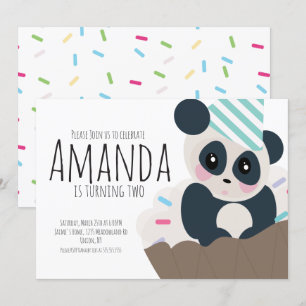 Panda Cupcake Sprinkles Födelsedagsinbjudan Alla Å Inbjudningar