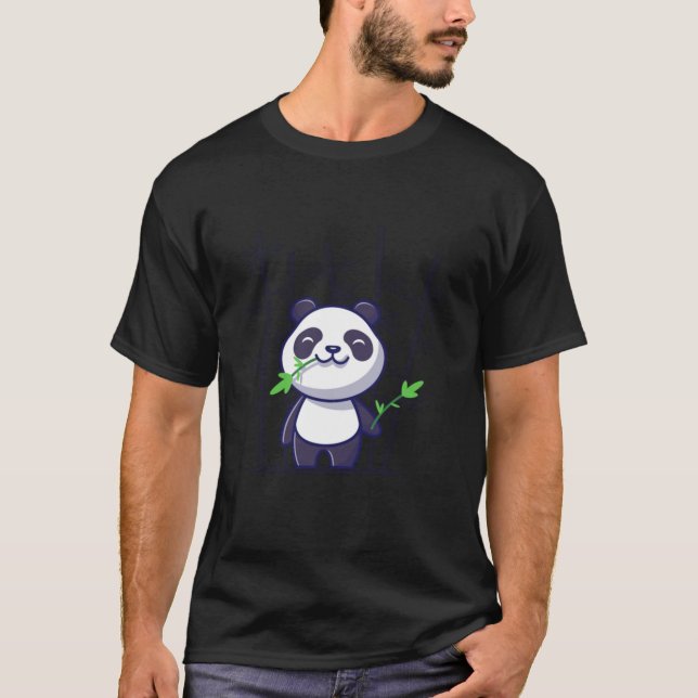 Panda Cute Panda Eat Bamboo Tecknad Vector Icon Il T Shirt (Framsida)