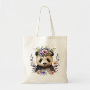 Panda Cute, vattenfärgsfärgad Blommigt Tygkasse