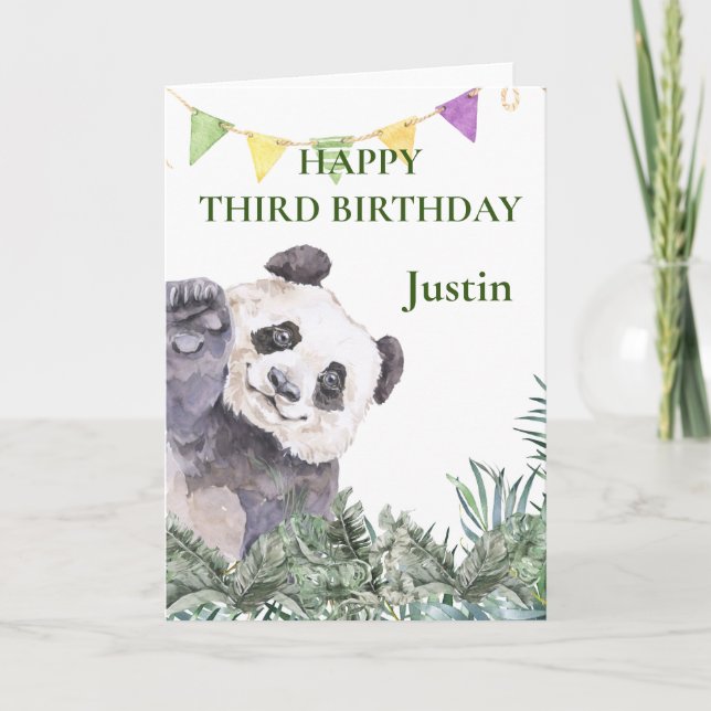 Panda Cutie Birthday Greenery Watercolor Kort (Framsida)