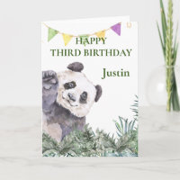 Panda Cutie Födelsedag Grönska Vattenfärg 